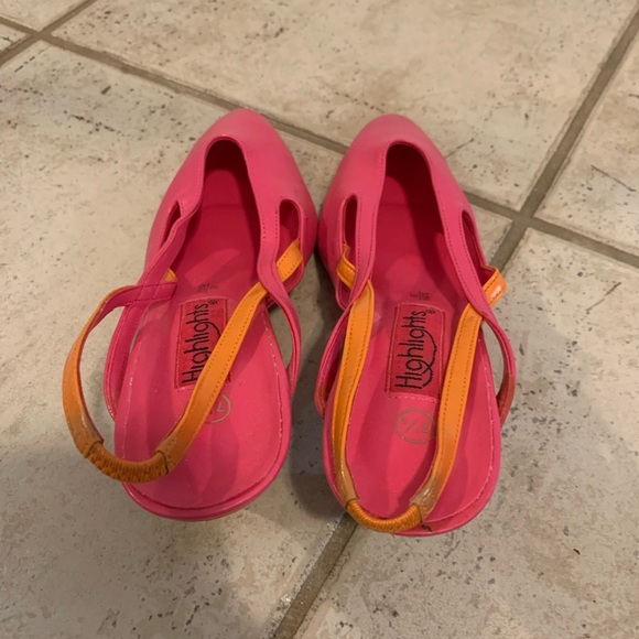 Vintage Highlights Neon Pink & Orange Slingback Pointed Toe Heels 7.5 - Picture 7 of 12